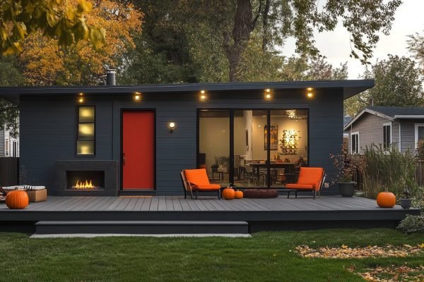 Modern Small Accessory Dwelling Unit ADU with Cozy Deck and Firepit, Perfect for Sustainable Living
